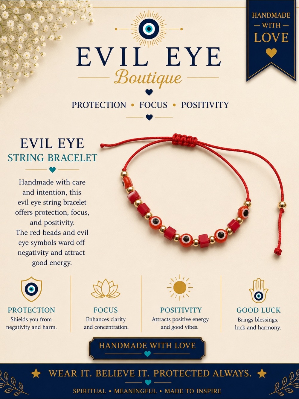 Evil Eye String Bracelet - Red Beaded Protection Bracelet